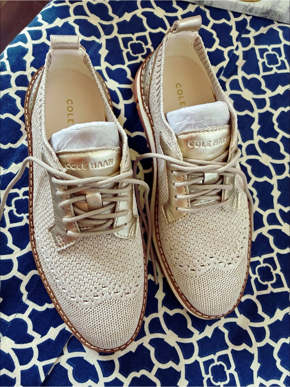 Cole Haan Women's ZERØGRAND Rella Stitchlite™ Oxfords in Ivory-Gold Metallic - Picture 3 of 9